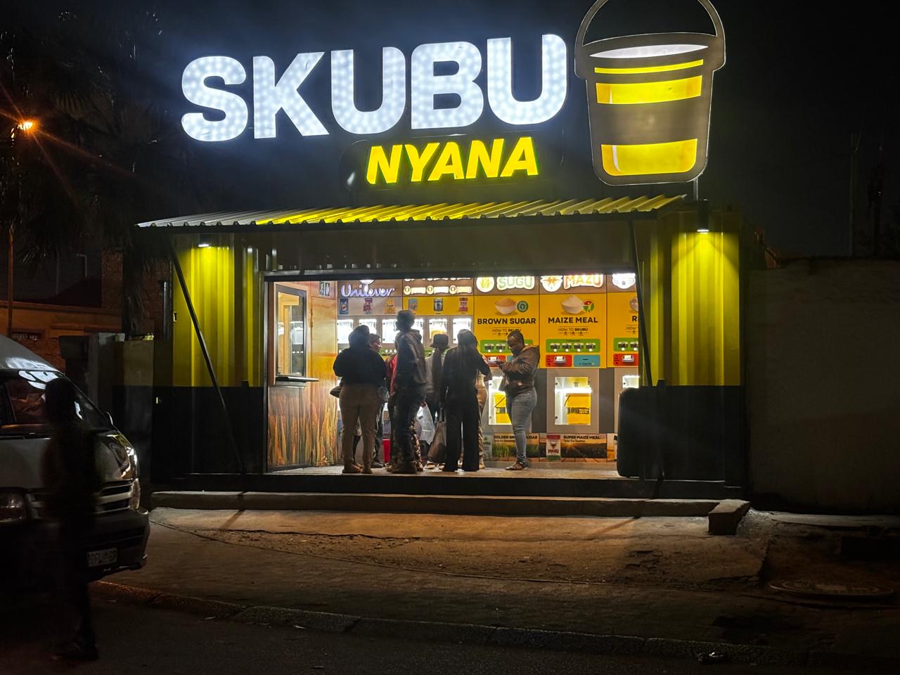SKUBU Nyana refill store lit up at night